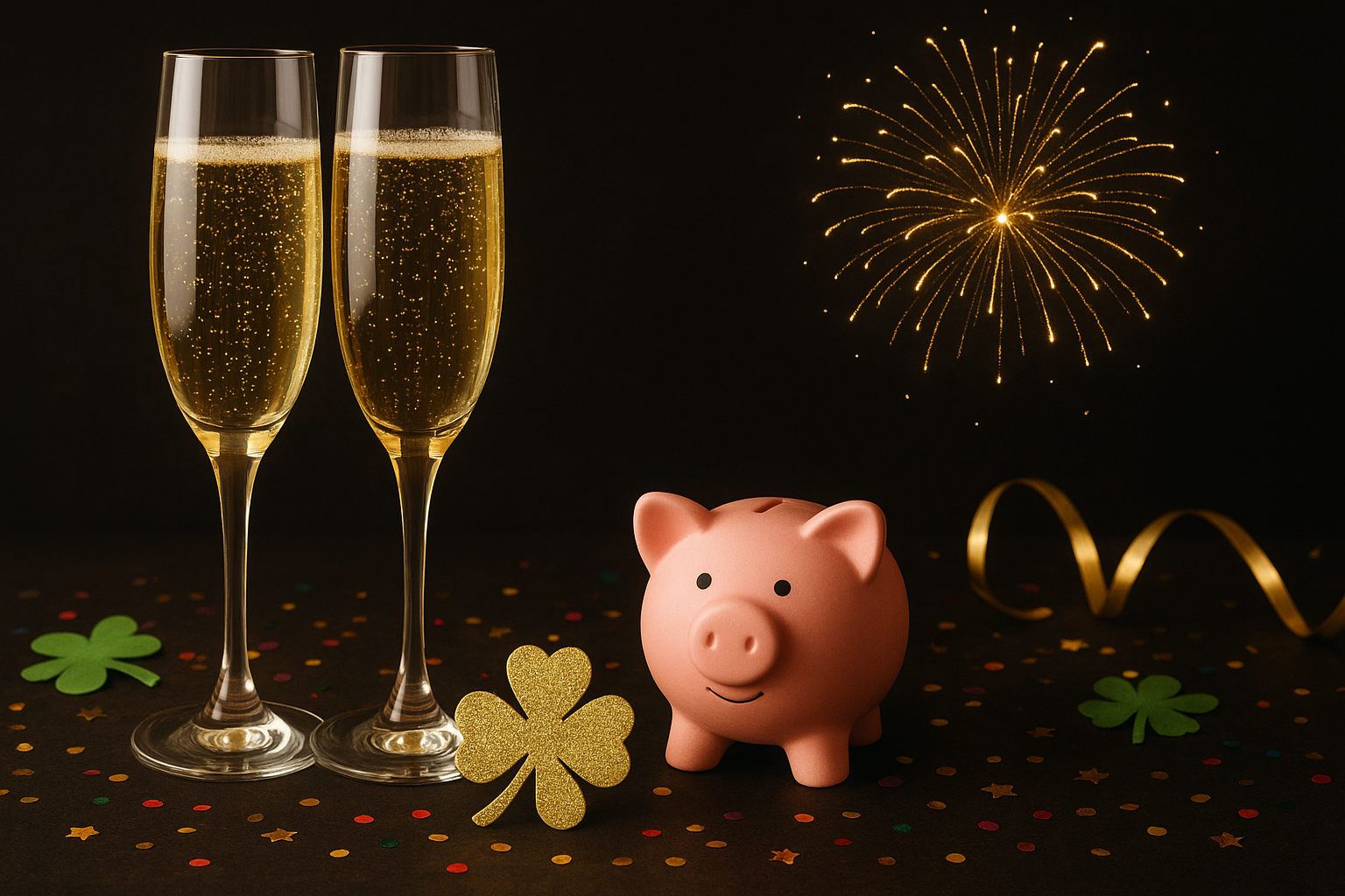 Neujahrsfeier mit Sekt und Glückshufeisen